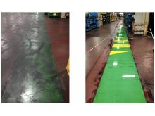 A before and after image of Factory Floor Cleaning from Prime Facility Services